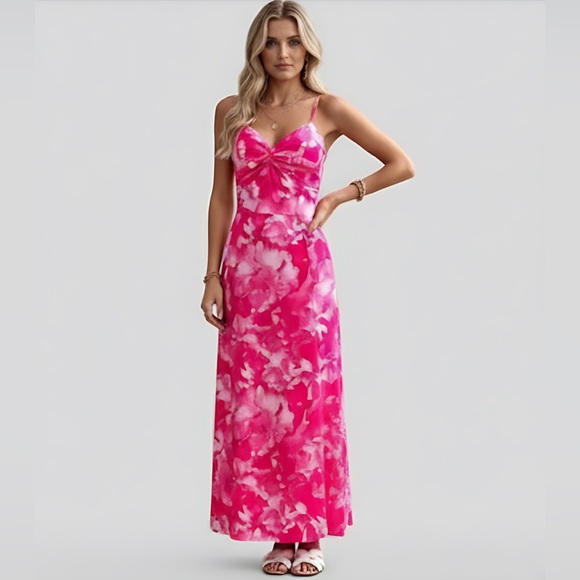 By Design Dresses & Skirts - Boho Floral Shirred back Maxi Dress Pink